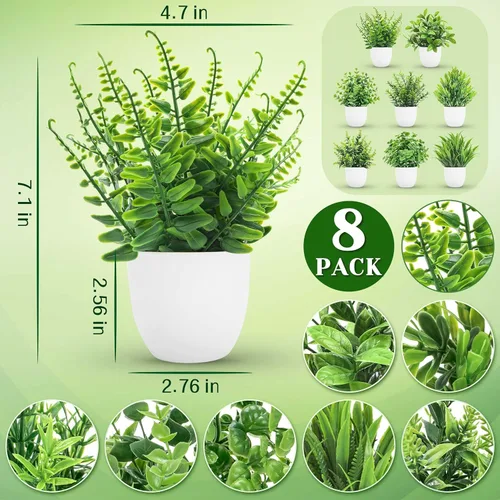 Miniatura 2 de Der Rose Paquete de 8 plantas falsas pequeñas artificiales en maceta para el hogar, oficina, granja, baño, dormitorio, decoración