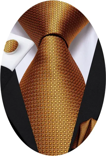 Miniatura 246 de Hi-Tie Corbata clásica de cachemira para hombre con pañuelo y gemelos a cuadros