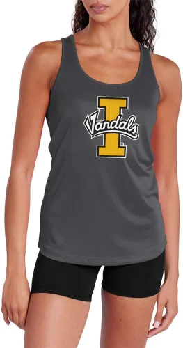 Miniatura 388 de Camiseta deportiva sin mangas oficial de la NCAA Collegiate para mujer, con espalda cruzada, logotipo primario, colección carbón