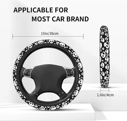 Miniatura 4 de Funda para volante para mujeres y hombres, calavera blanca, Halloween, terror, de neopreno, protector de volante de neopreno, ajuste universal