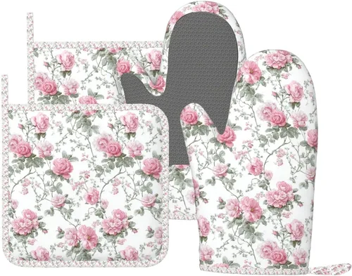 Miniatura 10 de Oven Mitts Pot Holders Set Daisy Flower Pastel Color Silicone Kitchen Gloves Potholders Heat Resistant for Chef Baking Cooking Grilling BBQ 4 Pack