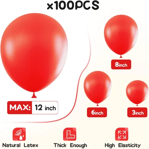 Miniatura 2 de EMART 100 globos rojos de 12 pulgadas con cinta, de látex de calidad de helio para cumpleaños, boda, baby shower, graduación, decoración de Navidad