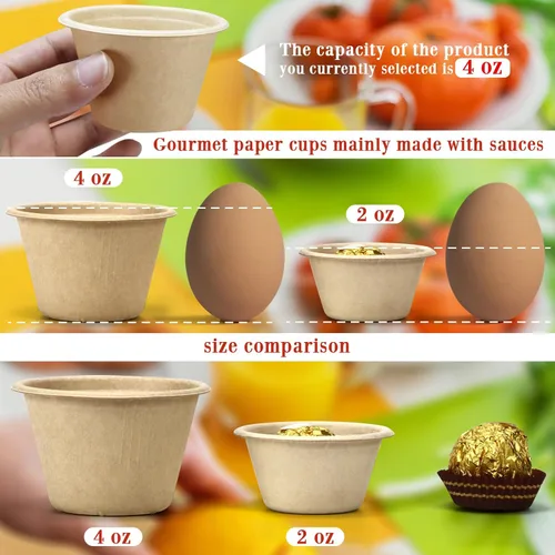 Miniatura 2 de LeonBach Paquete de 150 unidades de 4oz Tazas de salsa de fibra de bagazo natural, tazones pequeños desechables de papel para sumergir compostables
