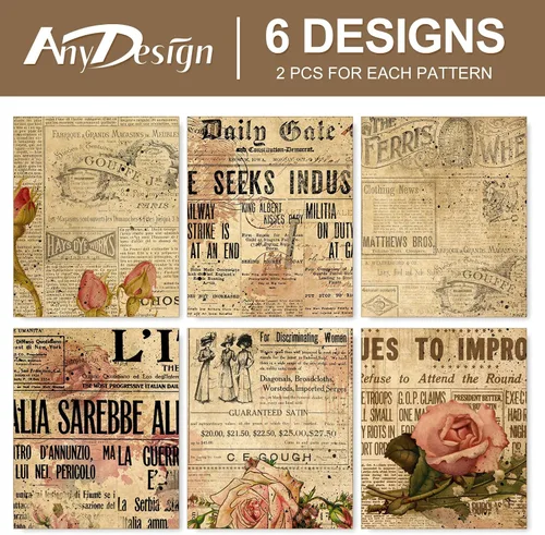 Miniatura 3 de AnyDesign 12 hojas de papel de regalo vintage, papel de estraza de papel de estraza plegado a granel, papel de estraza plegado a granel, papel