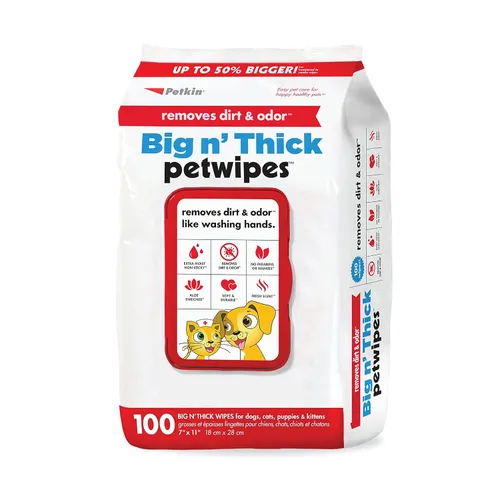 Petkin Toallitas para mascotas para perros y gatos, 100 toallitas grandes – Elimina la suciedad y el olor como lavarse las manos – Limpia orejas,