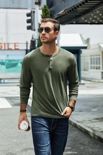 Miniatura 2 de COOFANDY Camiseta Henley de Manga Larga para Hombre Camisas Pullover Casuales Ligeras Camisetas Básicas Suaves Elásticas Tops de Otoño