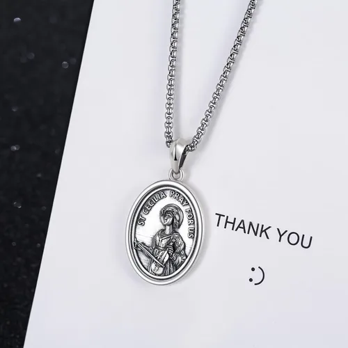 Miniatura 89 de Collar de plata de ley 925 con medalla de San Patrón, colgante de protección católica, amuleto, joyería religiosa para hombres y mujeres