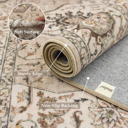 Miniatura 6 de Alfombra vintage lavable de 2 x 3: alfombra pequeña resistente a las manchas para baño, entrada, antideslizante, para dormitorio, ultra suave