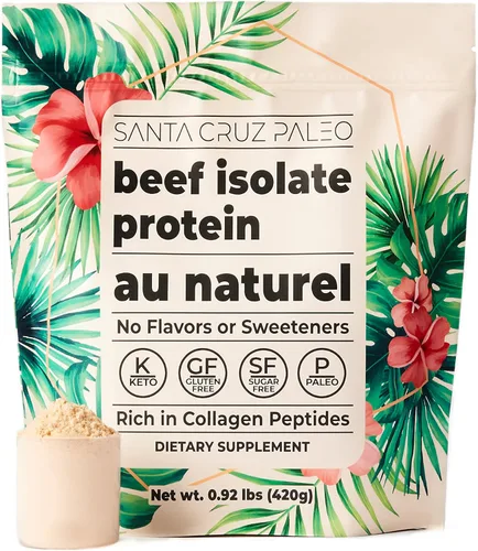 Santa Cruz Paleo, Polvo de Proteína Aislada de Ternera, Au Naturel, Rico en Péptidos de Colágeno para Batidos de Proteína o Licúados, Sin Gluten,