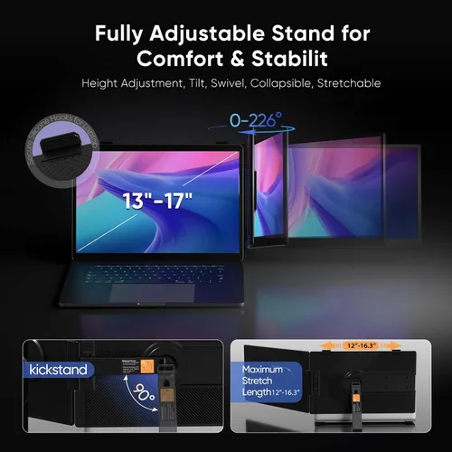 Miniatura 5 de Extensor de pantalla para laptop, monitor de pantalla dual FHD 1080P de 14 pulgadas para portátil, monitor portátil ultraligero con USB-C/HDMI, Plug