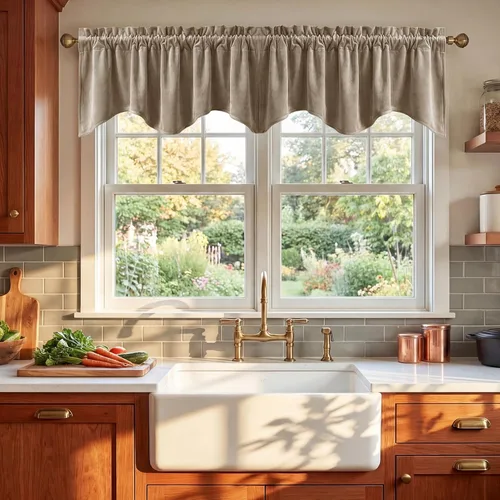 Miniatura 25 de StangH Cortinas decorativas de lujo, cenefa azul con bloqueo de luz, cenefa festoneada para ventana pequeña con bolsillo sólido para barra, cortina