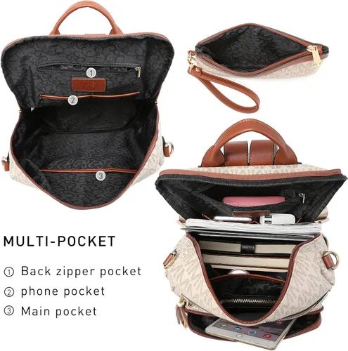 Miniatura 6 de MKP COLLECTION Mochila de moda para mujer, bolsa convertible grande para mujer, mochila de viaje, bolsa de hombro, juego de 2 piezas con borla, Beige