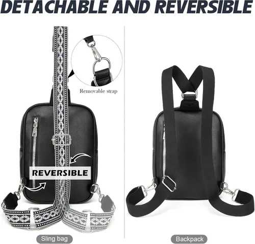 Miniatura 6 de Bolso Bandolera Mochila Cruzada - 2 en 1 Bolso Cruzado de Cuero Riñonera con 2 Correas Extraíbles Mini diaper bag Café