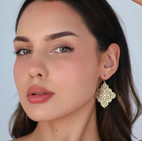 Miniatura 6 de POMINA Aretes colgantes de filigrana celta floral dorada, bohemios, modernos, geométricos, para mujer