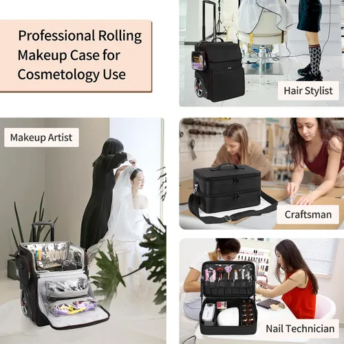 Miniatura 7 de Estuche de maquillaje grande con una bolsa de viaje grande para estilista, bolsa de peluquería con bolsa desmontable, aislamiento térmico y capa