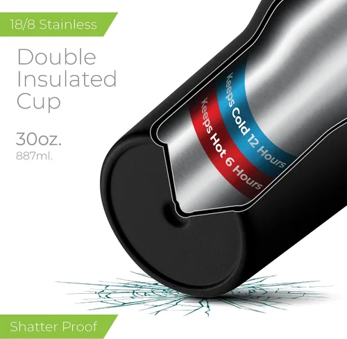 Miniatura 3 de SipX™ Vaso aislado de 30 onzas con asa y pajita, acero inoxidable aislado al vacío, a prueba de fugas, apto para portavasos - Perfecto para café