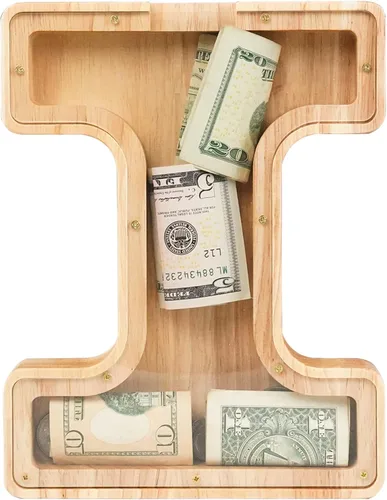 Miniatura 9 de WOOD CITY Alcancía con letras para adultos, niños y niñas, de madera de 9 pulgadas, caja de dinero personalizada grande de 9 pulgadas, nombre