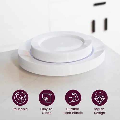 Miniatura 5 de Aya’s 60 Pack de Platos de Plástico para Fiesta - Juego de Platos Desechables Resistente con 30 Platos de Cena y 30 Platos de Ensalada - Platos