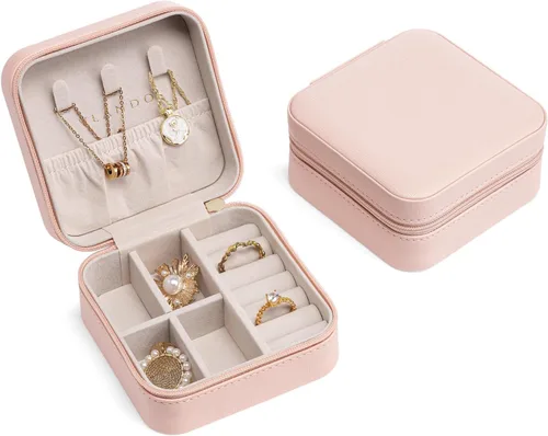 Miniatura 4 de Organizador de joyas Vlando para almacenaje y exhibición, joyero para viaje, imitación de piel, para anillos, aretes, collares.