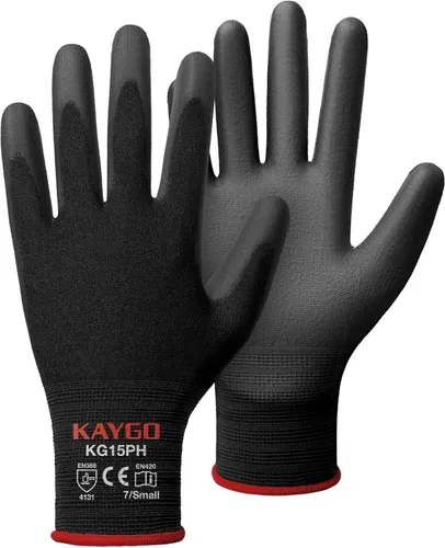 Miniatura 23 de KAYGO KG15P - Guantes de trabajo con revestimiento de poliuretano, nailon Lite, para la seguridad, revestimiento de poliuretano gris, muñeca de Azul