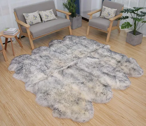 Miniatura 31 de HUAHOO Alfombra de oveja auténtica de alta calidad, piel de oveja australiana, esponjosa, de lujo, natural, de piel de cordero esponjosa