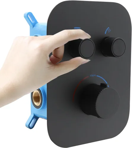 Válvula termostática de ducha desviadora de ducha de 2 vías con control de temperatura, mezcla de ducha, desviador de flujo ajustable (negro mate)