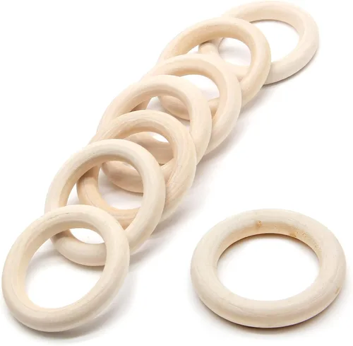 Miniatura 2 de Uenhoy 30 anillos de madera natural de 1.969 in/2 pulgadas, anillos de madera sin terminar para manualidades, anillos de macramé, fabricación