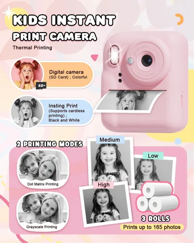 Miniatura 3 de JOYJAM Cámara para niños con impresión instantánea, cámara digital de selfie de doble lente mejorada para niños, HD 1080P, juguetes de regalo