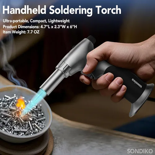 Miniatura 6 de Sondiko Encendedor de Antorcha de Butano de Llama de Estilo DUAL, Encendedor de Butano de Tamaño de Llama Ajustable, Soplete Recargable con Seguro
