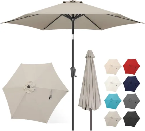 Miniatura 22 de FLAME&SHADE Sombrilla de Patio de 9 pies - Sombrilla para Exteriores de 2 Niveles con Botón de Inclinación y Manivela para Protección UV, Sombrilla