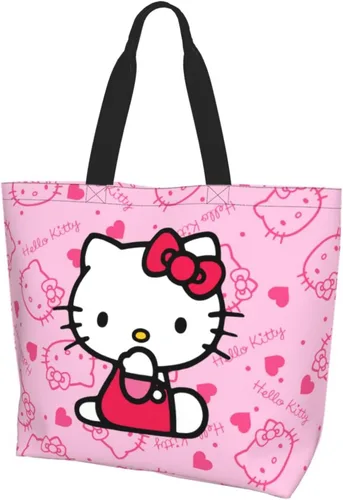 Bolso de mano Kawaii rosa con gato para mujer, lindo bolso de hombro grande, bolso cruzado para el trabajo, viajes, compras