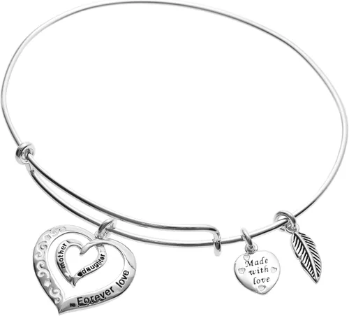 Miniatura 2 de Qina C Pulsera ajustable de plata de ley con dije colgante de hoja de corazón para madre e hija, Plata de ley Plata