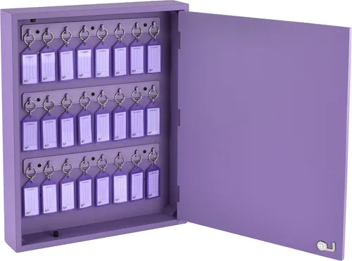 Acrimet Organizador de llaves con 24 posiciones con cerradura (montaje en pared) (24 etiquetas moradas incluidas) (gabinete morado)