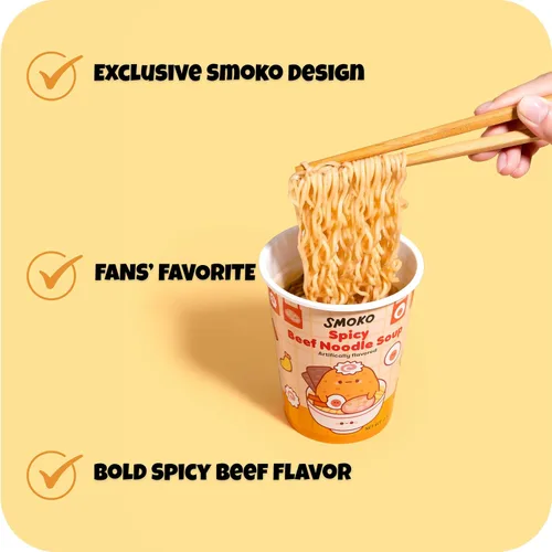 Miniatura 3 de Smoko Tayto - Fideos instantáneos de carne picante, taza de 2.22 onzas, ramen audaz y sabroso, aperitivo coleccionable de personajes lindos