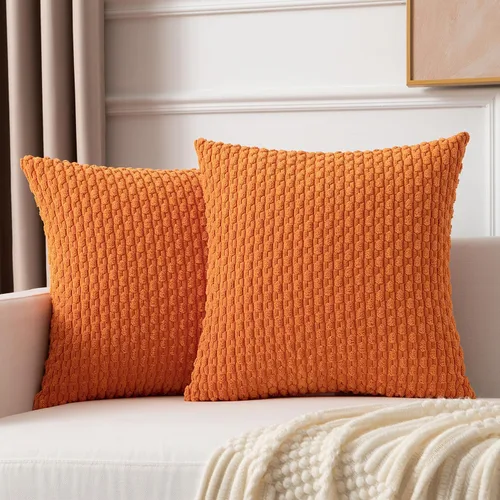 Miniatura 109 de Kevin Textile - Juego de 2 fundas de almohada decorativas de pana de 22 x 22 pulgadas, suaves, estilo bohemio, a rayas, decoración moderna del hogar