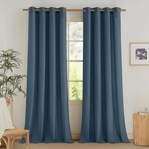 Miniatura 20 de NICETOWN Cortinas de lino natural con textura de lino para dormitorio, mezcla de lino rústica con ojales en la parte superior, semitransparentes