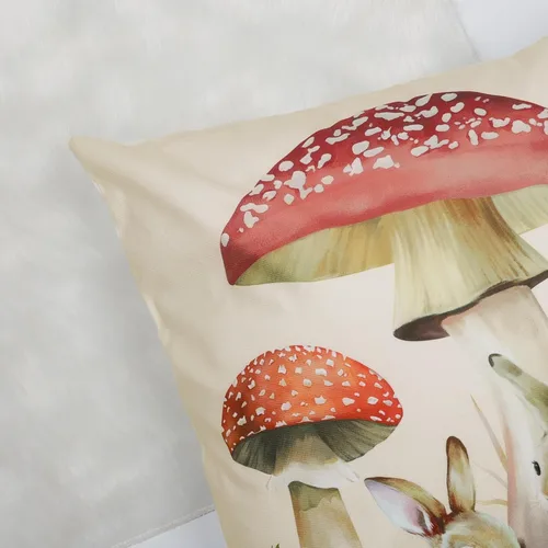Miniatura 4 de Bonhause Juego de 4 fundas de almohada decorativas de 18 x 18 pulgadas con diseño de hongos y ardilla de conejo, para sofá, hogar, decoración