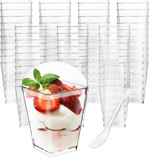 Miniatura 9 de 100 Pack Plastic Dessert Cups with Spoons, 5 oz Clear Small Mini Dessert Cups with Spoons, Dessert Shooter Cups for Party, Plastic Parfait Cup