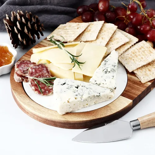 Miniatura 8 de hecef Juego de tablas de queso ovaladas de madera, tabla de servir queso de madera de acacia con mármol blanco y cuchillo de queso, bandeja