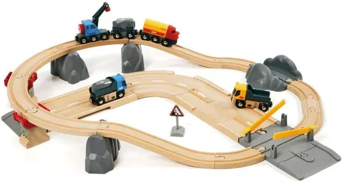 Miniatura 4 de BRIO World Rail & Road - Juego de tren de madera con certificación FSC de 32 piezas y accesorios - Auto grúa especial, plataforma plana, pistas