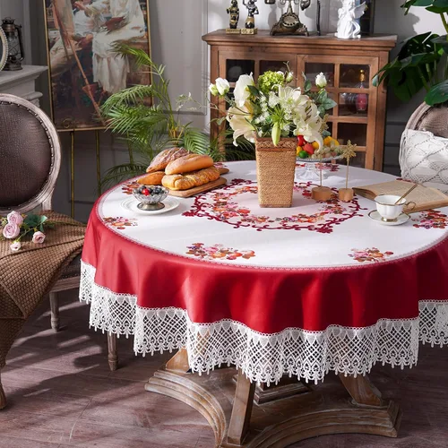 Miniatura 3 de ARTABLE Mantel redondo de encaje rústico macramé bordado manteles de mesa para cosecha, decoración de aparador, granja, cocina y hogar