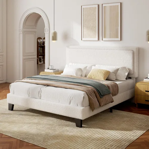 Miniatura 10 de Armazón de Cama Tamaño Completo con Cabecera Ajustable, Cama Plataforma Boucle Cloud con Listones de Madera, Base para Colchón, No Necesita Somier