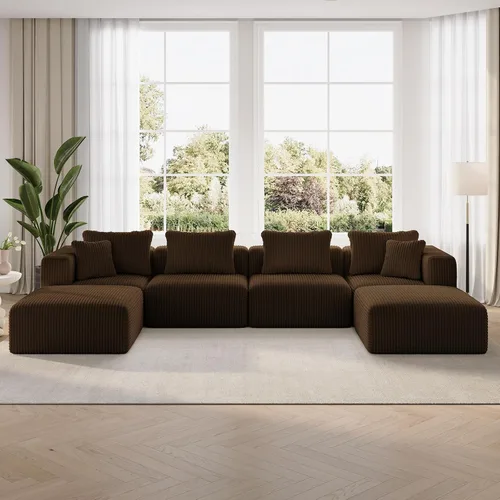 Miniatura 61 de Novilla 141" Sofá seccional modular, sofá seccional moderno en forma de nube con soporte Smarts Coil™, sofá sin huesos en forma de U para sala