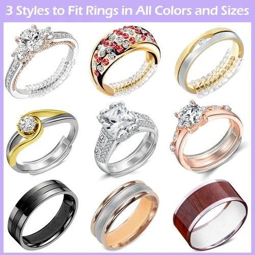 Miniatura 8 de 100 piezas de ajuste de tamaño de anillo para anillos sueltos con herramienta de medición de tamaño de anillo, protectores de anillo invisibles