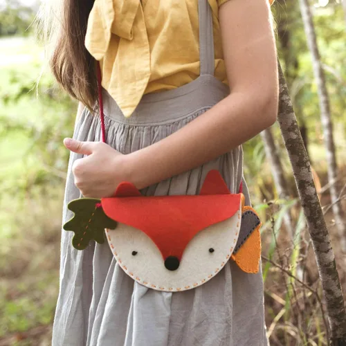 Miniatura 4 de Petit Collage Bolsa de fieltro de zorro bosque, bolsa cruzada para niños con cremallera de bellota a juego para niños, kit de costura de DIY
