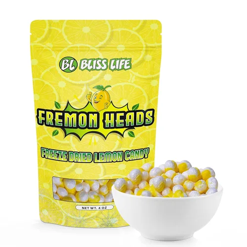 Fremon Heads - Caramelo de fruta de limón liofilizado de TikTok, Dulces Crujientes ASMR, aperitivos agridulces para niños, aperitivo novedoso único
