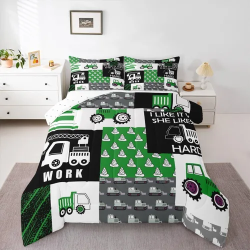 Miniatura 9 de Feelyou Juego de ropa de cama de tractor, edredón de excavadora, juego de edredón de automóvil de dibujos animados para niños, juego de edredón
