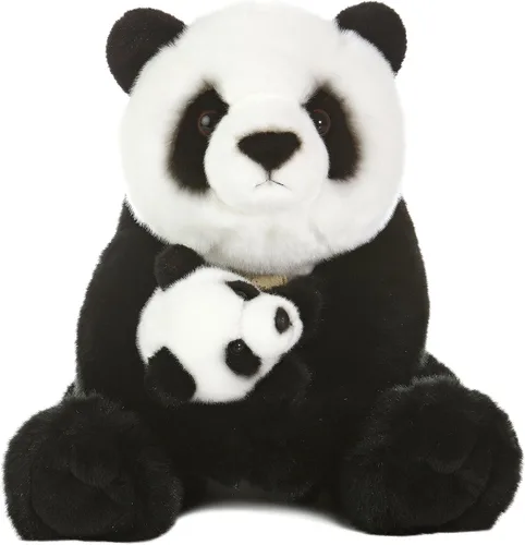 Aurora® Adorable panda con cachorro de peluche Miyoni®, detalle realista, compañía entrañable, negro, 15 pulgadas