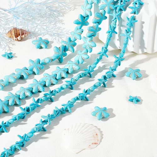 Miniatura 5 de Arricraft Alrededor de 118 cuentas de turquesa, 2 estilos de estrellas de mar sintéticas turquesa estrella de mar dijes para hacer pulseras