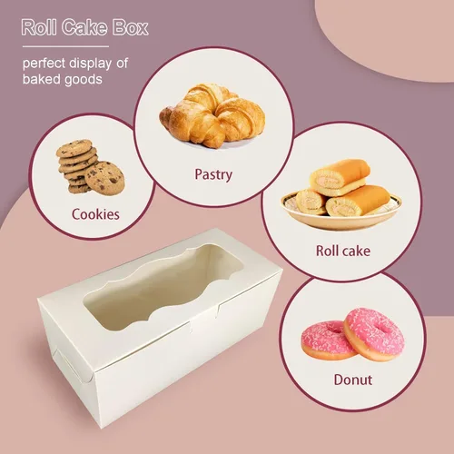 Miniatura 3 de 30 cajas de galletas de 9 x 4 x 3.5 pulgadas, cajas de panadería blancas con ventana, cajas para pasteles de pan, postres, magdalenas, donas, dulces